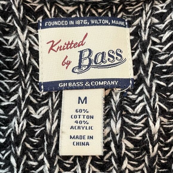 Bass Hand Knit Cardigan Sweater Black Heather Knit Shawl Collar Long Sleeve M - Picture 4 of 6